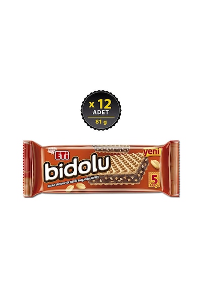 Eti Bidolu Kakao Kremalı Yer Fıstığı Parçacıklı Gofret 12 x 81 G