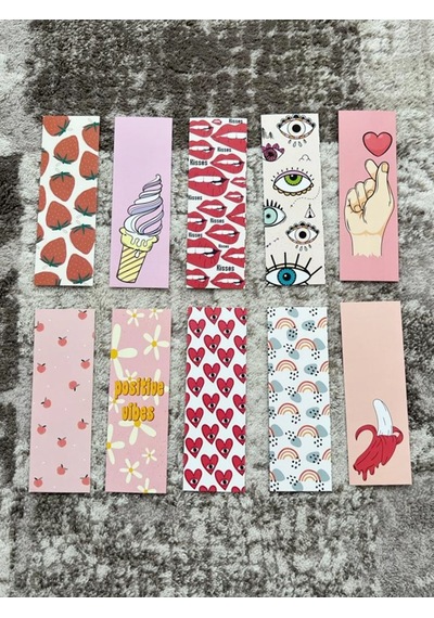 Pembe Tasarım Renkli Karışık 10 Adet Kitap Ayraç Seti Pytkayrac11
