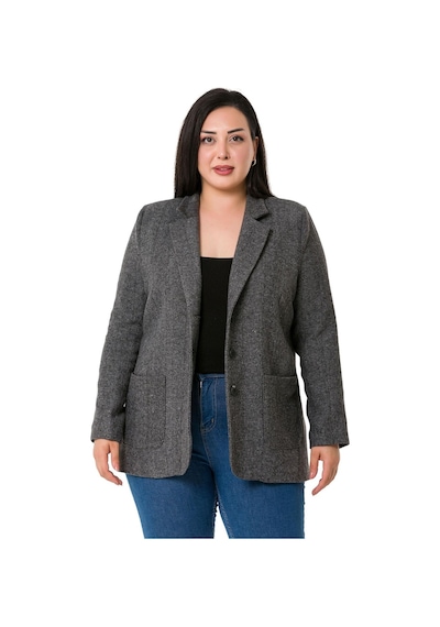 Disentis Büyük Beden Cepli Balıksırtı Blazer Astarlı Gri Ceket-gri Gri