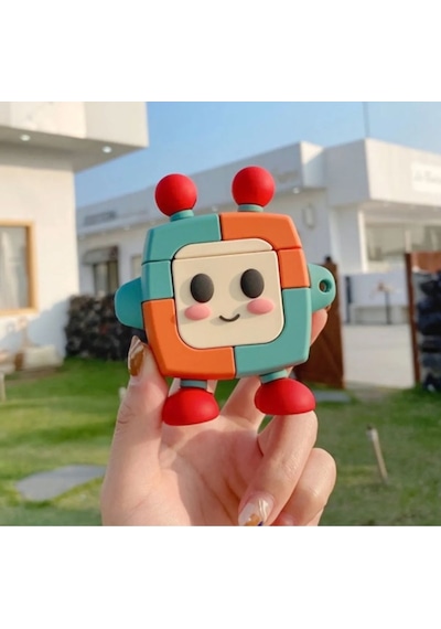 Apple Uyumlu iPhone 1/2. Nesil  Koruyucu Bluetooth Kulaklık Kılıfı Süper Robot Figürlü Renkli Robot Airpods 1/2. Nesil