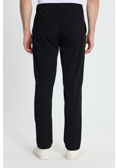 Tudors Erkek Slim Fit Dar Kesim Beli Lastikli Bağcık Detaylı Siyah Pantolon-41665 Siyah