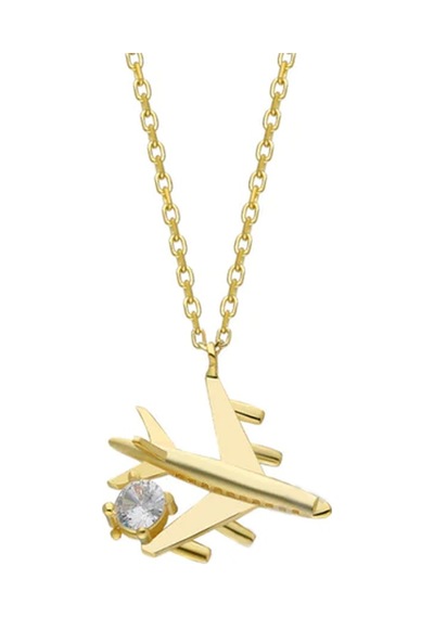 Uçak Kolye 718956 Gold Gümüş