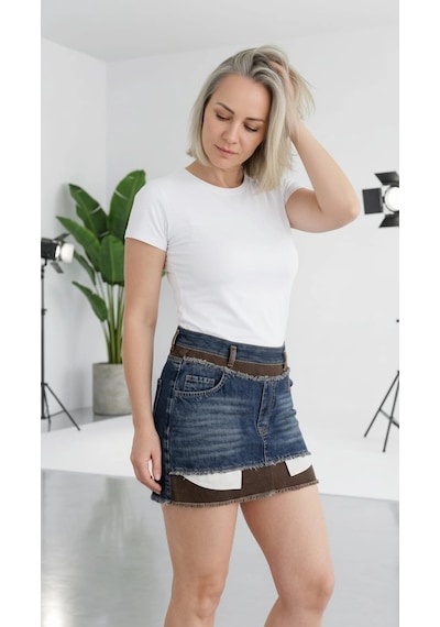 Byemelika Rahat Kalıp, Çift Katmanlı , Tasarım Cep Detaylı, Beli Lastikli, Denim Mini Etek Kahverengi Byemelika Rahat Kalıp, Çift Katmanlı , Tasarım Cep Detaylı, Beli Lastikli, Denim Mini Etek Kahverengi