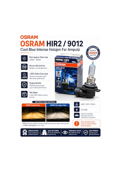 Osram Hır2 9012 Cool Blue Intense Halojen Ampul 12v 55w 4000k Xenon Görünümlü Far Ampulü