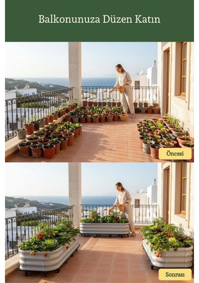 Modüler Yükseltilmiş Balkon Ve Teras Tekerlekli Sebze Yatağı No:4 110x60 Bej