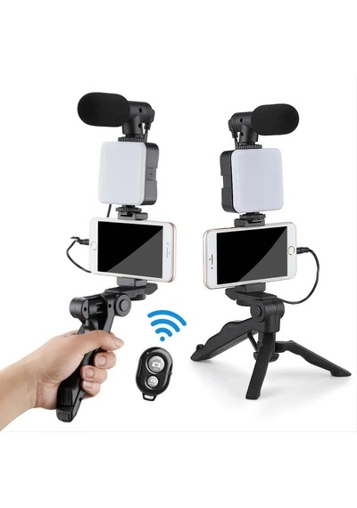 Hpytech Profesyonel Telefon Çekim Seti Tripod + Led Işık + Mikrofon Vlog, Youtube, Tiktok, Instagram Uyumlu