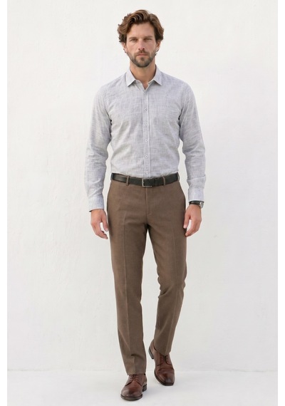 Tudors Erkek Regular Fit Klasik Kesim Oversize %100 Pamuk Keten Doku Gri Gömlek-42669