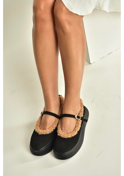 Fox Shoes V811269502 Siyah Süet İçi Kürklü Günlük Kadın Ayakkabı Siyah