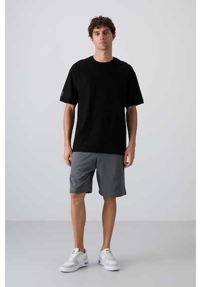 Tommy Life Siyah Pamuklu Kalın Yüzeyi Dokulu Oversize Fit Basic Erkek T-shirt - 88339 001