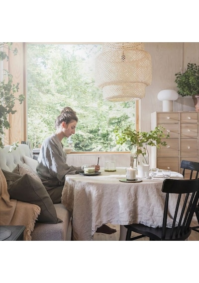 Ikea Adlad Cam Kaplı Kokulu Mum 7,5 X 7 Cm Ağaçsı Beyaz