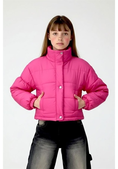 Genel Kız Çocuk Pembe Çıtçıtlı Fermuarlı Şişme Mont