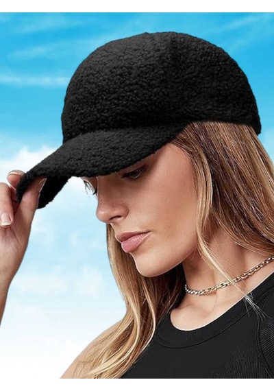 Uniquetrenders Kadın Peluş Kep Şapka Siyah
