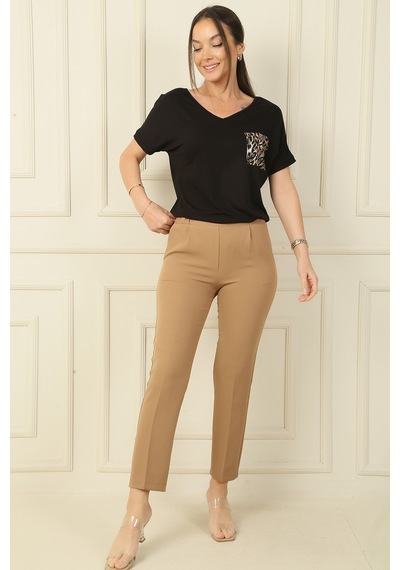 By Saygı Beli Lastikli Cepli Dabıl Pantolon Camel
