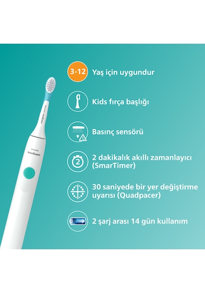 Philips Sonicare For Kids Şarjlı Diş Fırçası Çocuklar Için Sticker Hediyeli / Hassas Sonic Fırça - HX3601/01 Philips Sonicare For Kids Şarjlı Diş Fırçası Çocuklar Için Sticker Hediyeli / Hassas Sonic Fırça - HX3601/01