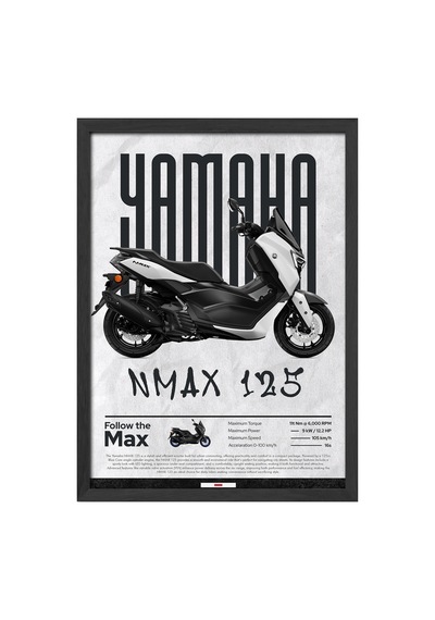Yamaha Nmax 125 Siyah Ahşap Çerçeveli Poster, Dekoratif Motosiklet Duvar Tablosu