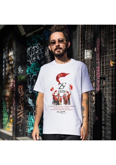 Alpşan Ticaret 29 Ekim Cumhuriyet Bayramı Tişört 29 Ekim T-shirt 102. Yıl Özel Tasarım Tişört Beyaz