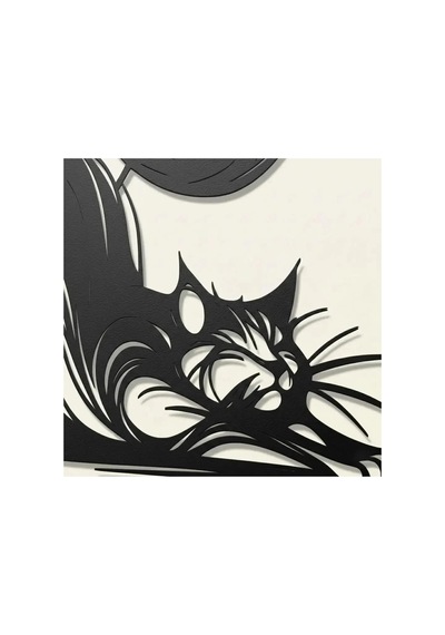 Dekoratif Metal Kedi Duvar Tablosu - Metal Duvar Sanatı - Mor - 75 X 60 Cm