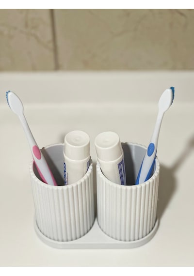 Modern Banyo Düzenleyici - Diş Fırçalık Seti - Ikili Set - Beyaz 10cm Beyaz