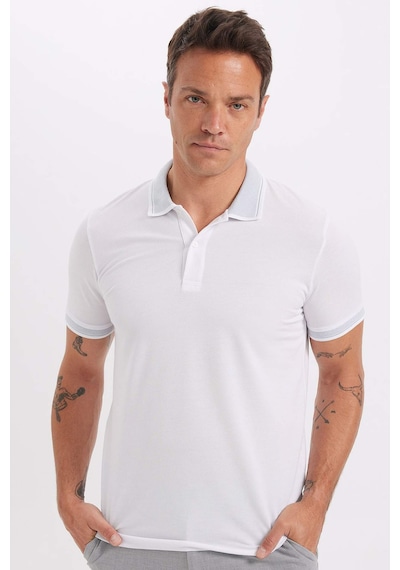 Defacto Slim Fit Dar Kesim Polo Yaka Kısa Kollu Pamuklu Tişört D0033AXNS Beyaz