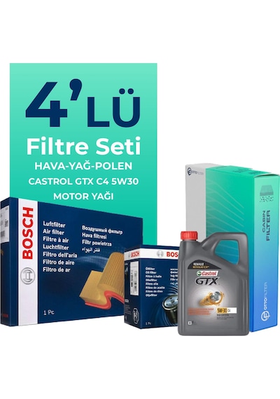 Bosch Renault Symbol 1.0 Benzin Tce Filtre Bakım Seti Castrol Motor Yağlı (2017-2021) 4 Lü