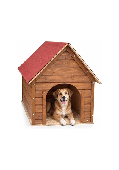 Reyo Büyük Boy Köpek Kulübesi, Lambiri Ahşap Şıngıl Kırmızı Çatılı Soğuk ve Rüzgara Dayanıklı Köpek Evi Demonte 100 x 100 x 78 CM