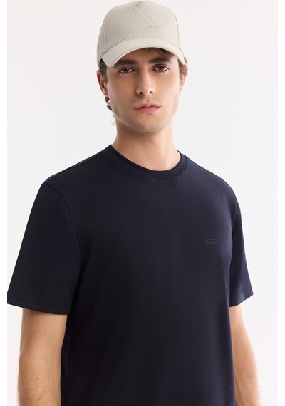 Avva Erkek Lacivert Bisiklet Yaka Bi-stretch Kırışmaz Baskılı Regular Fit T-shirt B001040