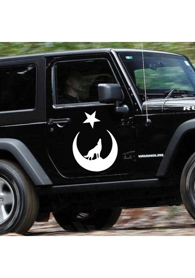 Ay Yıldız Ve Kurt Sticker - Araba Oto Motosiklet Karavan Cam Araç Sticker - 00345 10x7 Cm