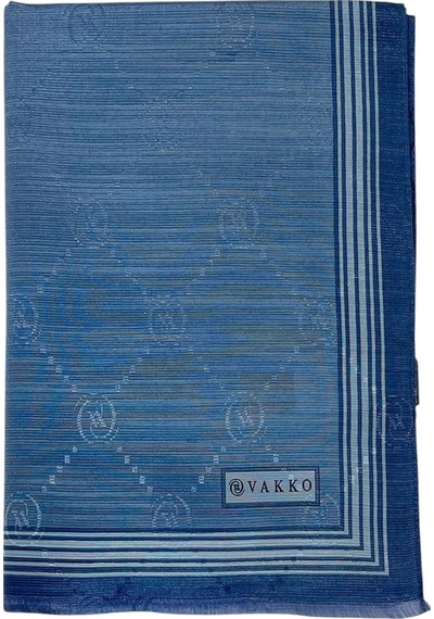 Vakko Pamuk İpek Şal - Bordürlü Monogram - İndigo