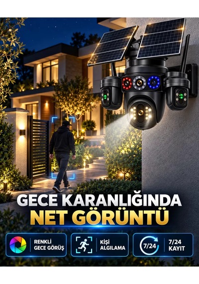 Esvision 7020 Kameralı 4g Çift Solar Panel Gece Görüş 12ay X 5gb İnternet Akıllı Kamera
