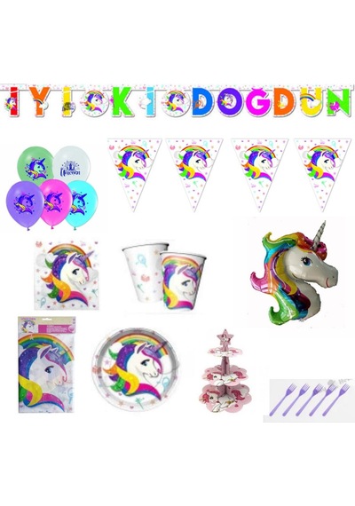 Unicorn Doğum Günü Süsleri Masa Seti Parti Seti Full Set 8 Kişili