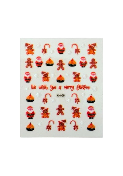 No:8 - Noel Baba 3d Tasarım Yapışkan Tırnak Sticker Tırnak Dövmesi Nail Art