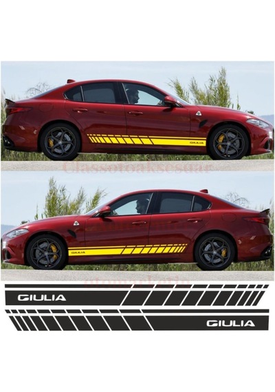 Alfa Romeo Giulia İçin Uyumlu Aksesuar Oto Yan Şerit Sticker Sarı Uzunluk 175 Cm