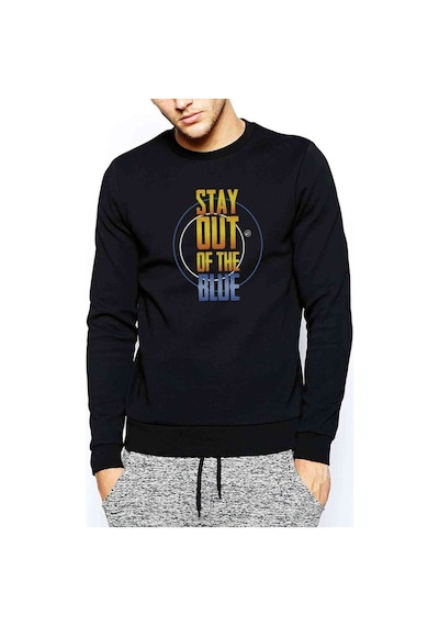 Pubg Stay Out Baskılı Siyah Erkek Örme Sweatshirt