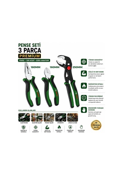 3 Parça Premium Pense Seti - 10 İnç Papağan, 7 İnç Pense, 6 İnç Yan Keski Diğer