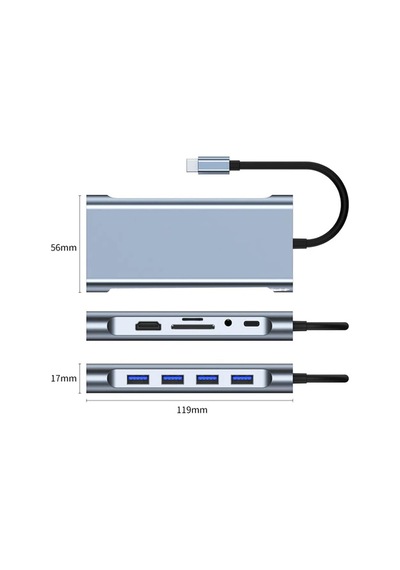 11 İn 1 Type-c To Usb Hub Hdmı 4k ,audio/, Type-c/, 4x Usb 3.0/, Lan/, Vga/, Sd Card Reader Çe