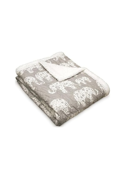 Lush Decor Fil Geçit Töreni Bulanık Tersinir Sherpa Battaniye, 152 Cm X 127 Cm, Gri Ve Beyaz Açik Gri