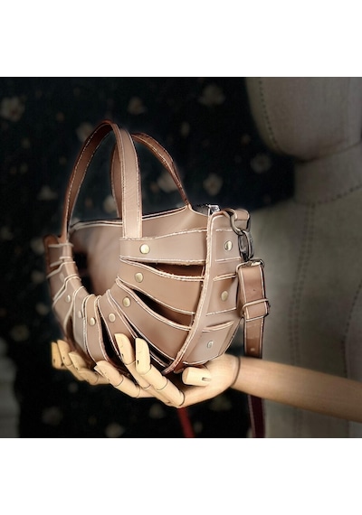 Carıdea El Yapımı Hakiki Deri Bayan Çanta, Clutch, El Omuz Çantası V92 Krem