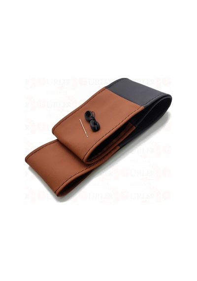 Universal 10 Adet Deri Dikmeli Direksiyon Kılıfı İki Renkli Kahverengi-Siyah -4parçalı- (38×10.5CM)