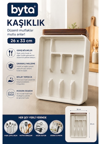 Çekmece İçi Kaşıklık 26x33 Cm Bölmeli Kaşık Çatal Bıçak Organizeri Mutfak Düzenleyici Yeşil Pembe Gri Karışık Renk Gönderilir Beyaz