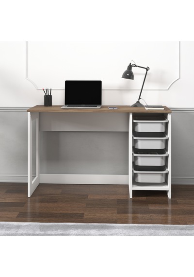 Hero Modern Çalışma Masası - 120 Cm Beyaz/antik Ceviz