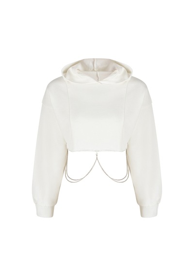 Penti Kırık Beyaz Crop Chain Detailed Sweatshirt Beyaz