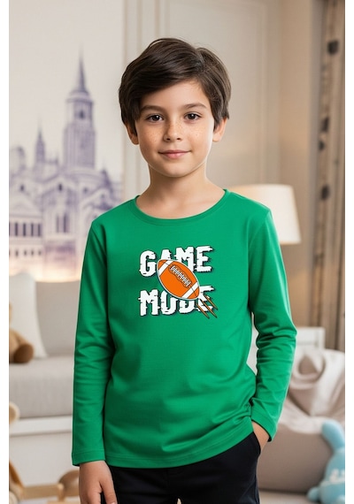 Fyk Kids Sıfır Yaka Game Mode Baskılı Erkek Çocuk Sweatshirt Yeşil