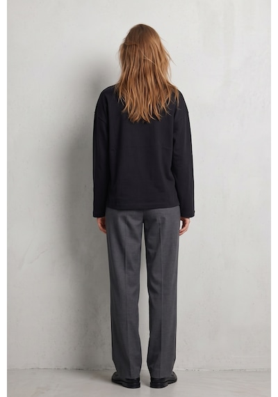 Elemge %100 Pamuk Süprem Oversize Kadın Uzun Kollu T-shirt Compact Penye Tok Yumuşak Kumaş Bol Kesim Nefes Alan Terletmez Yapı Basic Siyah Tişört