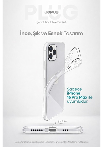 Jopus Apple iPhone Uyumlu 16 Pro Max Şeffaf Silikon Kılıf Kamera Korumalı Darbe Emicili Tıpalı Js-238 standart