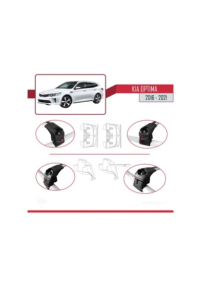 Kia Optima 2016-2021 Arası İle Uyumlu Ace-2 Ara Atkı Tavan Barı Gri