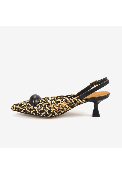 Noa Harmon Kadın Örgü Slingback 5,5cm Sivri Burun Topuklu Ayakkabı 10342 Black-cuero