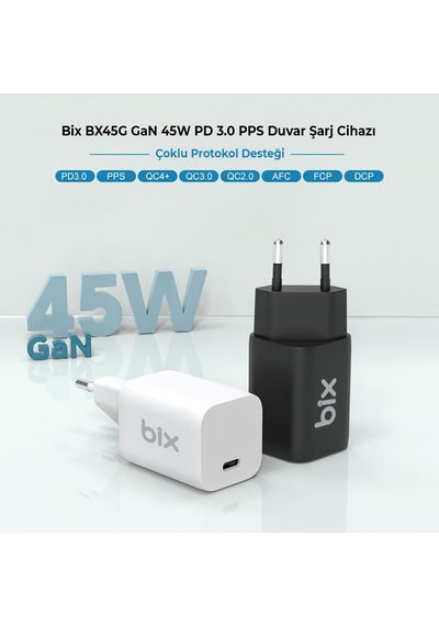 Bix Bx45g Gan Type-c Pd 45w Pps Mini Hızlı Şarj Cihazı Beyaz