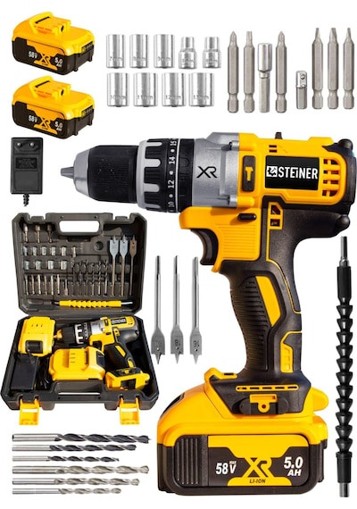 Steiner XR 58 V 5Ah Darbeli Li-ion Çift Akülü Şarjlı Vidalama Matkap + 30 Parça  Pro Usta Set