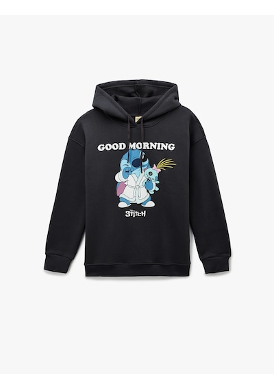 Koton Şardonlu Stitch Lisanslı Kapüşonlu Uzun Kollu Baskılı Oversize Sweatshirt Antrasit 6wal10567ık Antrasit