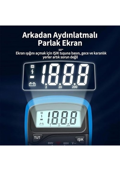 Led Ekranlı Dijital Multimetre Ölçü Aleti, Işıklı Ekranlı Elektrik Akım Ölçer, Silikon Kılıflı Açılabili